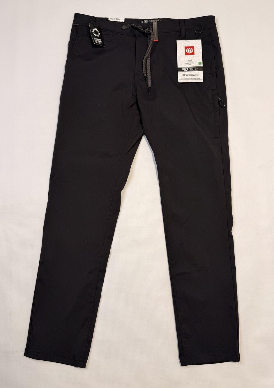 686 Pants Mens 32x32 Black Everywhere Eco Slim Fit Water Resistant Stretch Chino